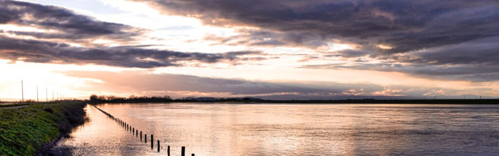 large body of water in the evening